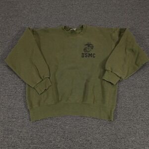 Vintage Soffe Sweatshirt Mens Medium Green USMC Fleece Crewneck Pullover USA 90s